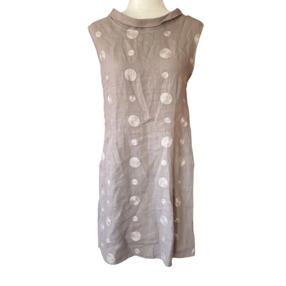Lina Tomei Italian Linen Grey Embroidered Shift Dress Sz M - Picture 7 of 13